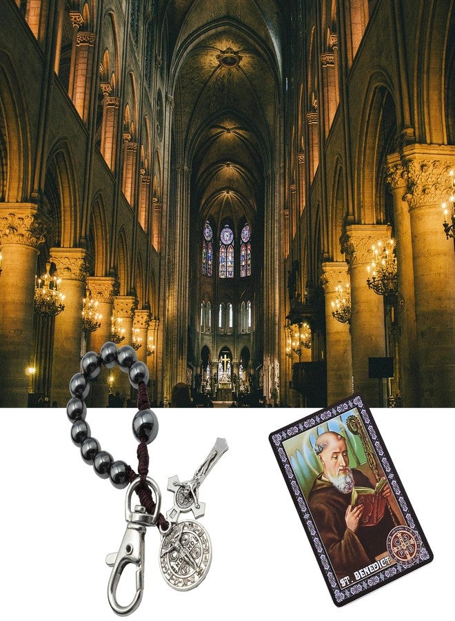BigPig One Decade Pocket Rosary with St Benedict Medals,Catholic Black Small Rugged Rosary Beads for Men Women Catholic Gift,Crucifix Rosary Keychain,Medalla De San Benito Rosarios Catolicos Para Hombre - Image 4